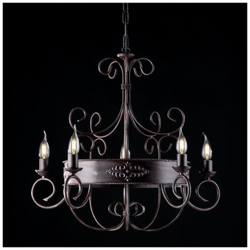 Lampadario In Ferro Laccato Nero Ruggine Con Decoro Decape 5 Luci Con Fregi características