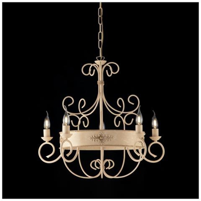 Lampadario In Ferro Laccato Avorio Con Decoro Decape 5 Luci Con Fregi