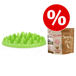Set NORTHMATE® Green Slow Feeder Ciotola + Purizon Snack Pollo & Pesce - Ciotola L 40 x  P 30 x H 10 cm + Snack 100 g características