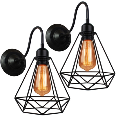 2pcs Applique Vintage Nero Industriale Diamante Plafoniera Gabbia in Metallo Lampada Retrò per Soggiorno Interno Cucina Corridoio Caffè 20cm