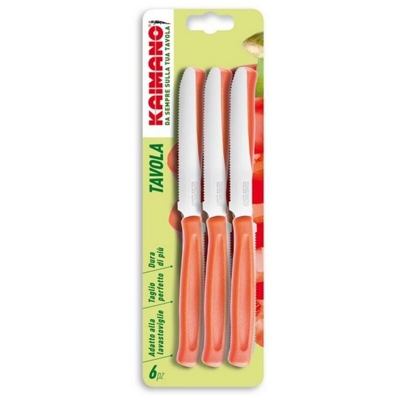 Set Coltelli da Tavola Lama Dentata 11 Cm Manico Rosso 6 Pz Kaimano Dinamik