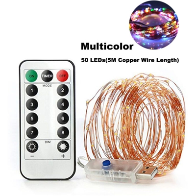 Remote 8 funzioni Catene luminose LED ha filo di rame, stella 5 metri, quattro colori, nessuna batteria Livree USB