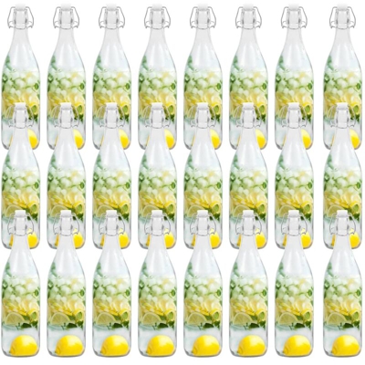 Bottiglie in Vetro con Chiusura a Gancio 24 pz 1 L - Trasparente - Youthup