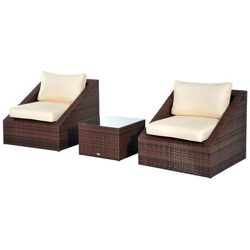 Set Mobili Da Giardino In Pe Rattan Con Tavolino E 2 Poltrone Con Cuscini, Marrone en oferta