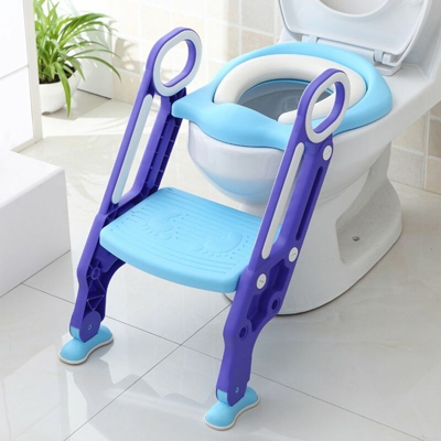 Riduttore WC per Bambini con Scaletta Pieghevole, Sedile Imbottito, Gradini Antiscivolo con Maniglia, Blu viola - 1 a 7 Anni