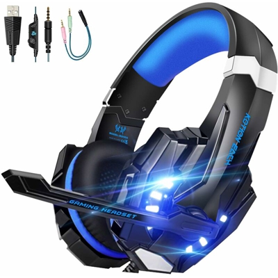Cuffie da gioco per PS4, cuffie da gioco cablate con audio surround da 3,5 mm con microfono, luce LED, cuffie per laptop, Xbox One, PC e smartphone