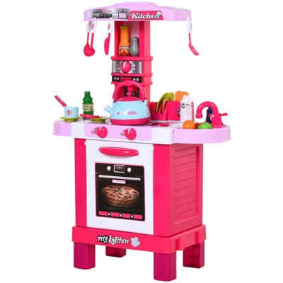 Cucina Giocattolo Per Bambini 64x29x87 Cm Con 33 Accessori Rosa