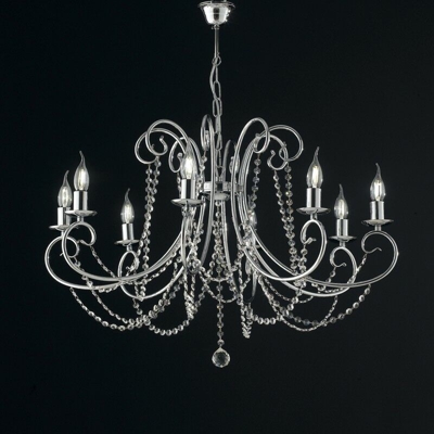 Bonetti - Lampadario in ferro cromato 8 luci con strass ottagonali barocco