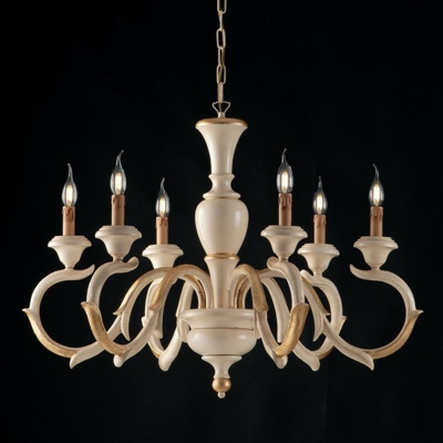 Bonetti - Lampadario in legno e pasta di legno avorio e foglia oro 6 luci barocco