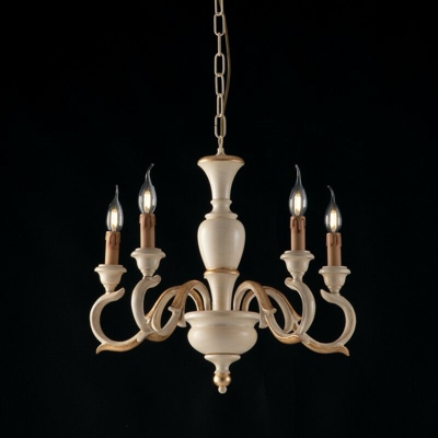 Bonetti - Lampadario in legno e pasta di legno avorio e foglia oro 5 luci barocco