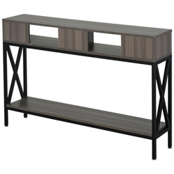 Tavolo Consolle Stile Industriale Con 3 Ripiani, Grigio E Nero en oferta