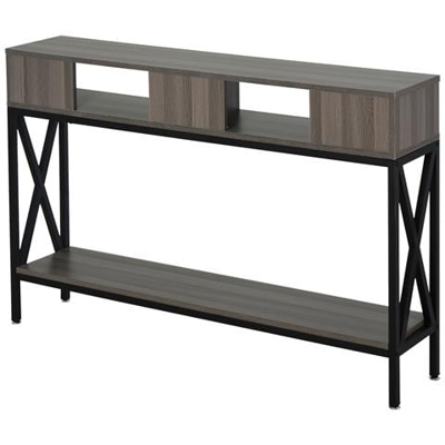 Tavolo Consolle Stile Industriale Con 3 Ripiani, Grigio E Nero