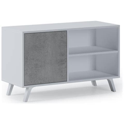 Mobile Tv 100 Con Porta Sinistra, Soggiorno, Modello Wind, Struttura Colore Bianco Opaco, Colore Porta Cemento, Misure 95x40x57cm Di Altezza. precio