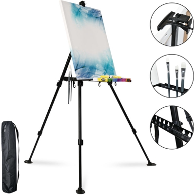 Cavalletto in alluminio Paris 165cm - Cavalletto da tavolo e da campo per dipingere - Per tele fino a 125cm di altezza - Artina