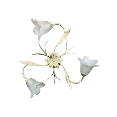 Plafoniera Amelia 3Xe14 Montatura Avorio Oro Vetro Spugnato Bianco Diam.60-P.16