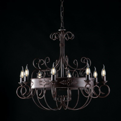 Bonetti - Lampadario in ferro battuto nero ruggine con decoro decape 8 luci con fregi en oferta