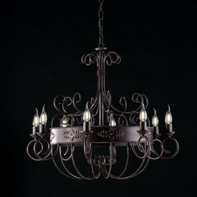 Bonetti - Lampadario in ferro battuto nero ruggine con decoro decape 8 luci con fregi