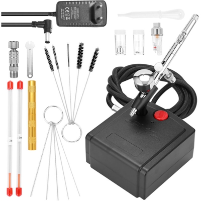 Asupermall - Set aerografo compressore d'aria Compressore d'aria 100K + alimentatore + aerografo 180 + portapenne + ago da 0,3 mm + ago da 0,5 mm +