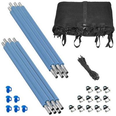 Set di Recinzione Completo per Trampolino Elastico Rotondo da 244 cm | Include Rete Interna, 6 Pali, Tubi di Schiuma, Copri Pali, Cappuccetti, Morsetti