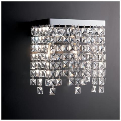Appliques In Ottone E Ferro Cromato 2 Luci Con Strass Quadrati In Cristallo Cm 25
