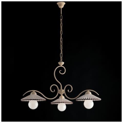 Lampadario In Ferro Laccato Avorio Con Decorazione Decape 3 Luci Cm 72