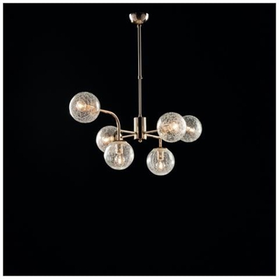 Lampadario Moderno In Ferro Oro Lucido 6 Luci Con Sfere In Vetro Soffiato
