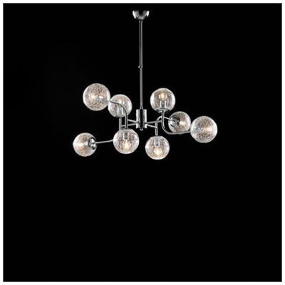 Lampadario In Ferro Cromo Lucido 8 Luci Con Sfere In Vetro Soffiato Crackle Trasparente