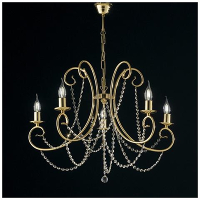 Lampadario In Ferro Dorato 5 Luci Con Strass Ottagonali Barocco