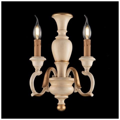Applique In Legno E Pasta Di Legno Avorio E Foglia Oro 2 Luci