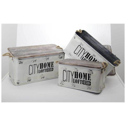 Bauli Contenitori In Latta Coperchio Legno Industrial Pz 3 en oferta