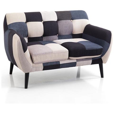 Divano In Tessuto Patchwork Blu Levante 2 Posti