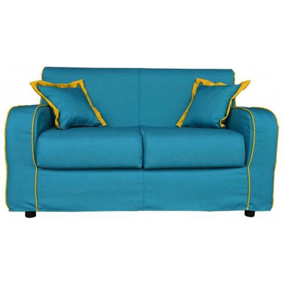 Divano 2 Posti Imbottito In Tessuto Sfoderabile Parigi Bordino Giallo Colore Acquamarina