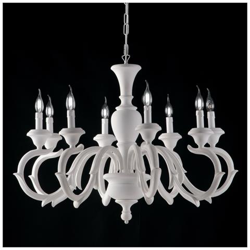Lampadario In Legno E Pasta Di Legno Bianco Shabby 8 Luci Barocco en oferta
