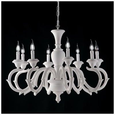 Lampadario In Legno E Pasta Di Legno Bianco Shabby 8 Luci Barocco