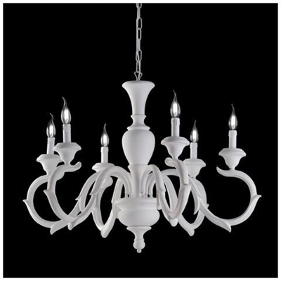 Lampadario In Legno E Pasta Di Legno Bianco Shabby 6 Luci Barocco