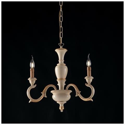 Lampadario In Legno E Pasta Di Legno Avorio E Foglia Oro 3 Luci Barocco