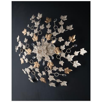 Plafoniera Edera Avorio Oro Artigianale 6 Luci Cm 80