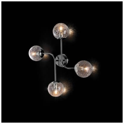 Plafoniera In Ferro Cromo Lucido 4 Luci Con Sfere In Vetro Soffiato Crackle Trasparente precio