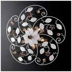 Plafoniera In Ferro Laccato Bianco Shabby 5 Luci E Rifiniture Avorio E Tortora precio