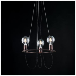 Sospensione In Ferro Laccato Nero Rame 3 Luci Con Fili In Tessuto Cm 40 características