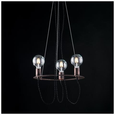 Sospensione In Ferro Laccato Nero Rame 3 Luci Con Fili In Tessuto Cm 40