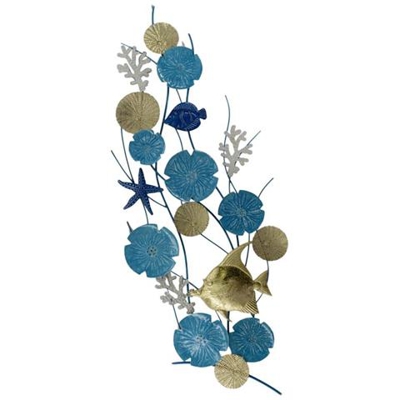 Quadro Decorazione Mare Metallo Fondale Marino Cm 49,5x135x6