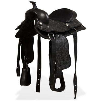 Sella Western Testiera E Pettorale In Vera Pelle 12'''' Nero