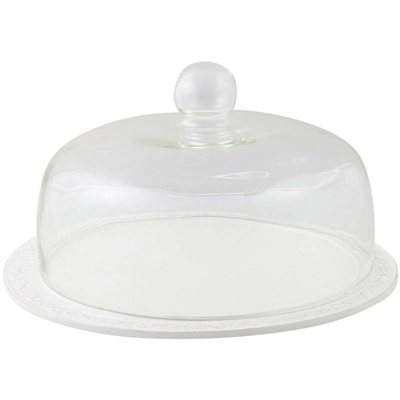 Tortiera Porta Torte in Ceramica con Coperchio in Vetro da Cucina Tavolo