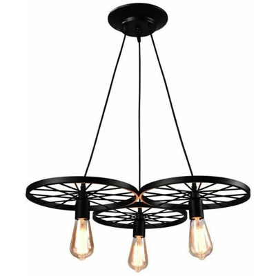 Lampadario a sospensione vintage ruota 3 luci carro retro' attacco E27 soffitto