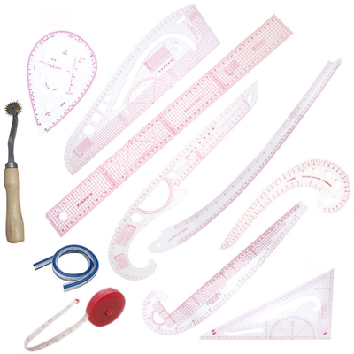 11 set di strumenti multifunzionali per righello per cucire indumenti (righello per bottoni * 1, righello da taglio * 1, righello di classificazione