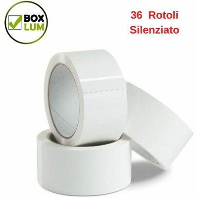 Nastro imballaggio adesivo silenziato bianco 36 rotoli da mm 66x50 metri