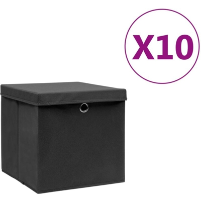 Contenitori con Coperchio 10 pz 28x28x28 cm Nero - Negro - Vidaxl