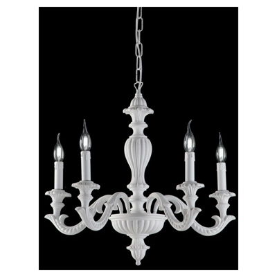 Bonetti - Lampadario barocco legno e pasta di legno bianco shabby 5 luci