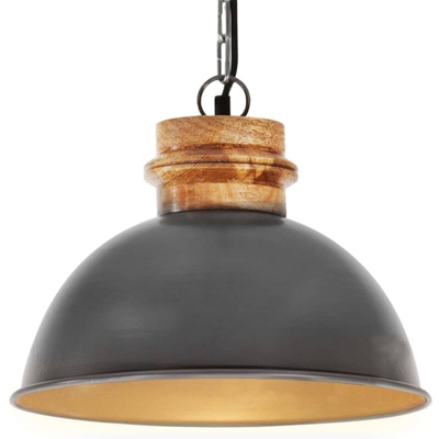vidaXL Lampada Soffitto Industriale Grigia Rotonda 32 cm E27 in Mango - Gris